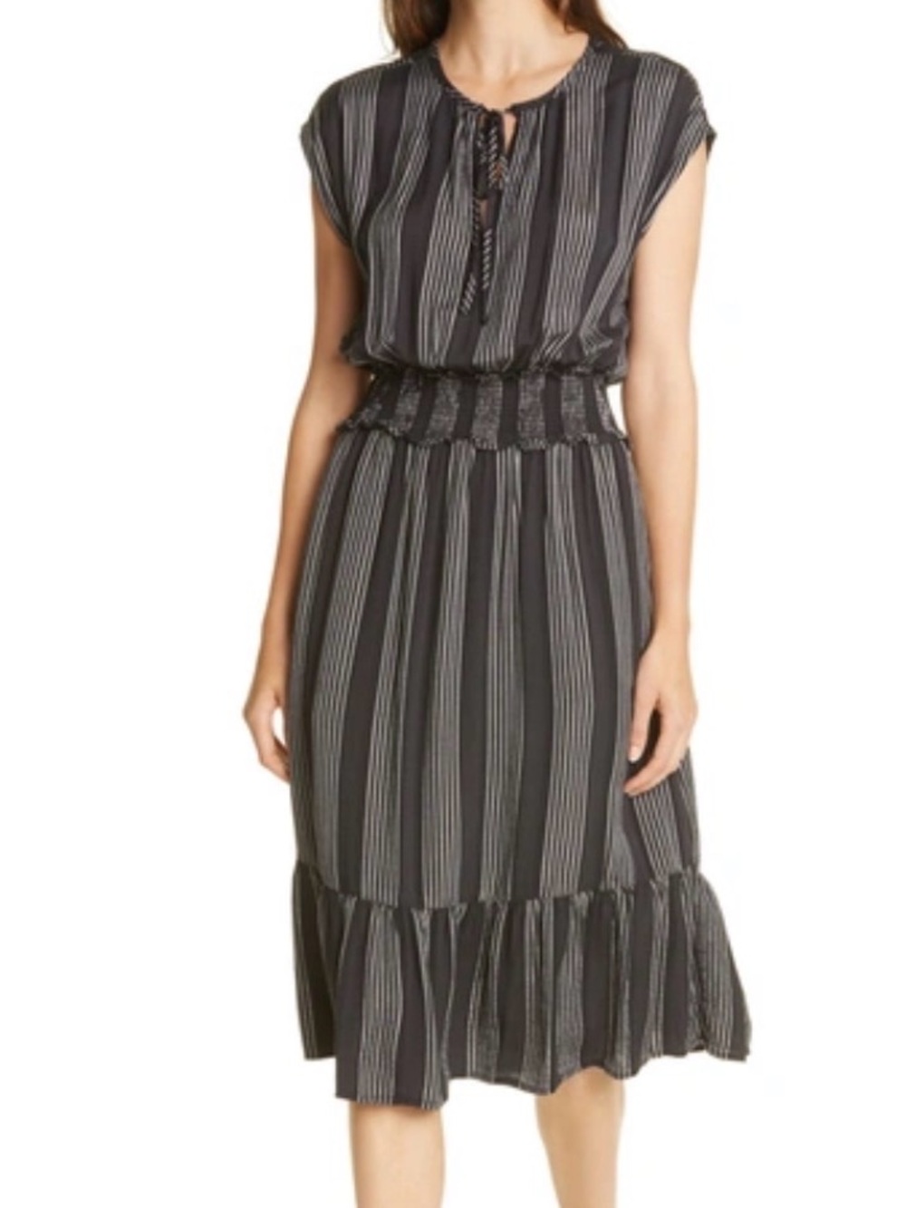 Rails Ashlyn Sagrada Metallic Stripe Smocked Waist Midi Dress Medium